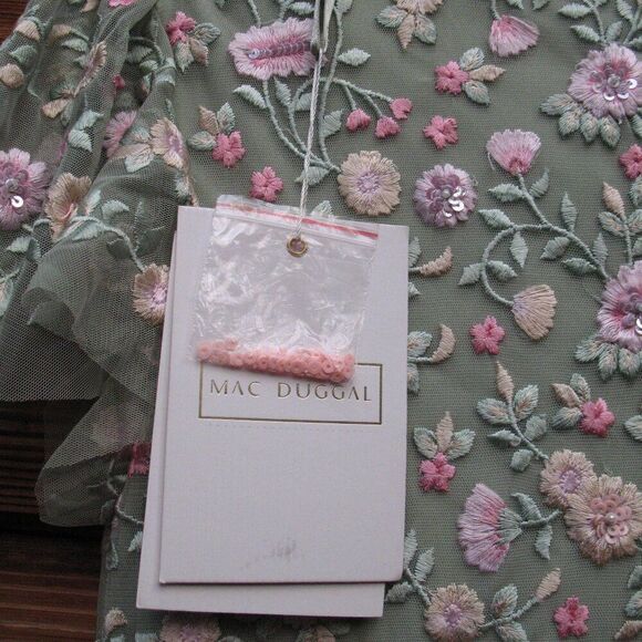 Mac Duggal Green Multicolor Embroidered V Neck Cap Sleeve Midi Dress 35104 - Picture 14 of 14